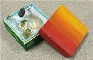 3D beach scene in a box with a sunset painted lid